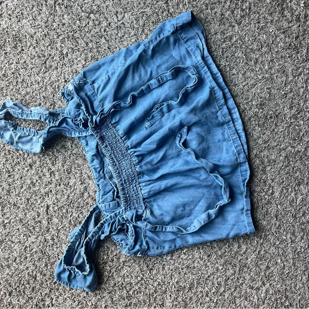 Blue Ruffled Off-Shoulder Top - Picture 3 of 4